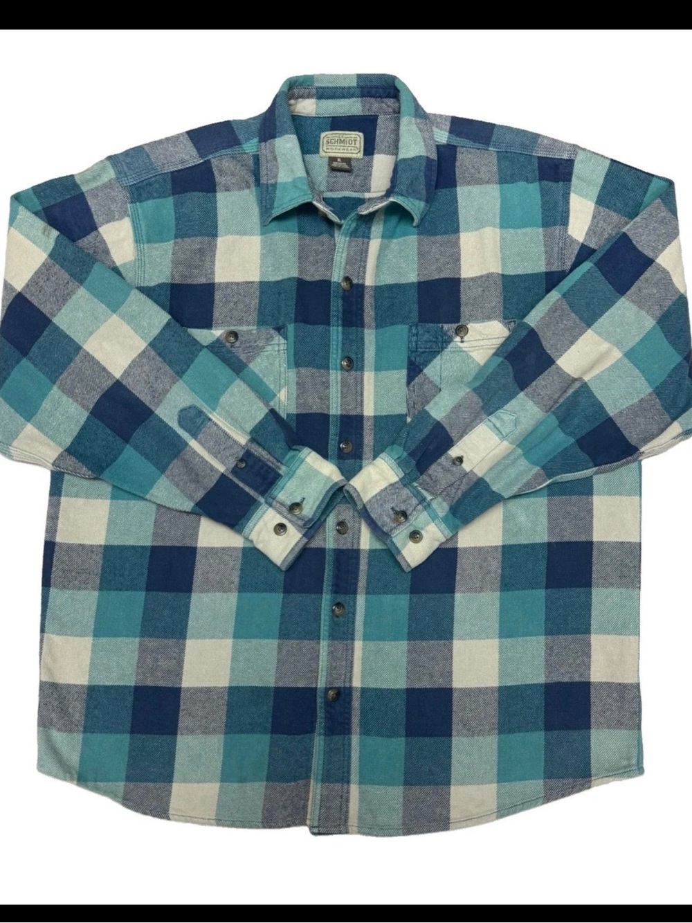 Schmidt Workwear Teal & Light Blue Plaid Flannel Button-Down Shirt XL
